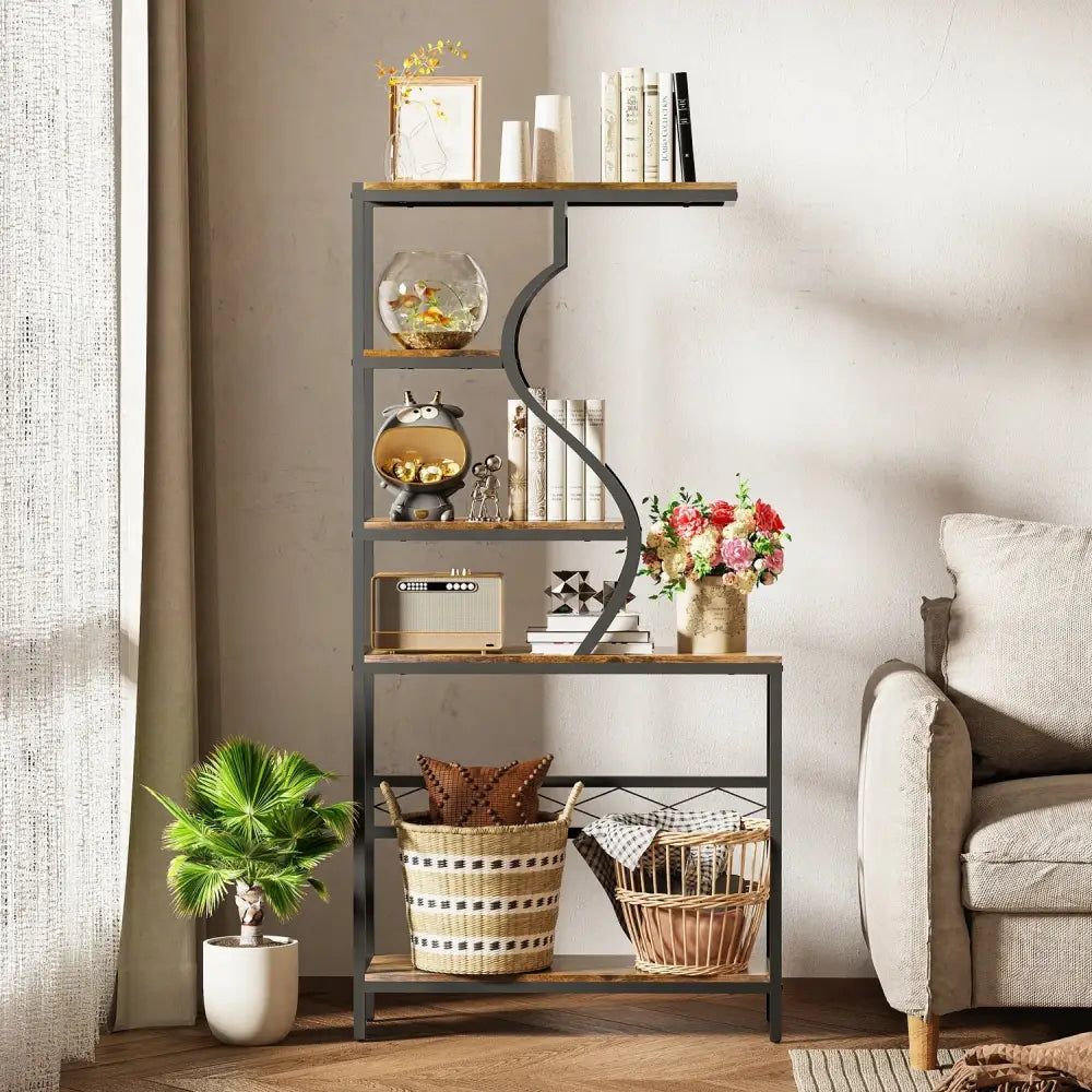 Industrial Black Wood Plant Stand Five-Tier