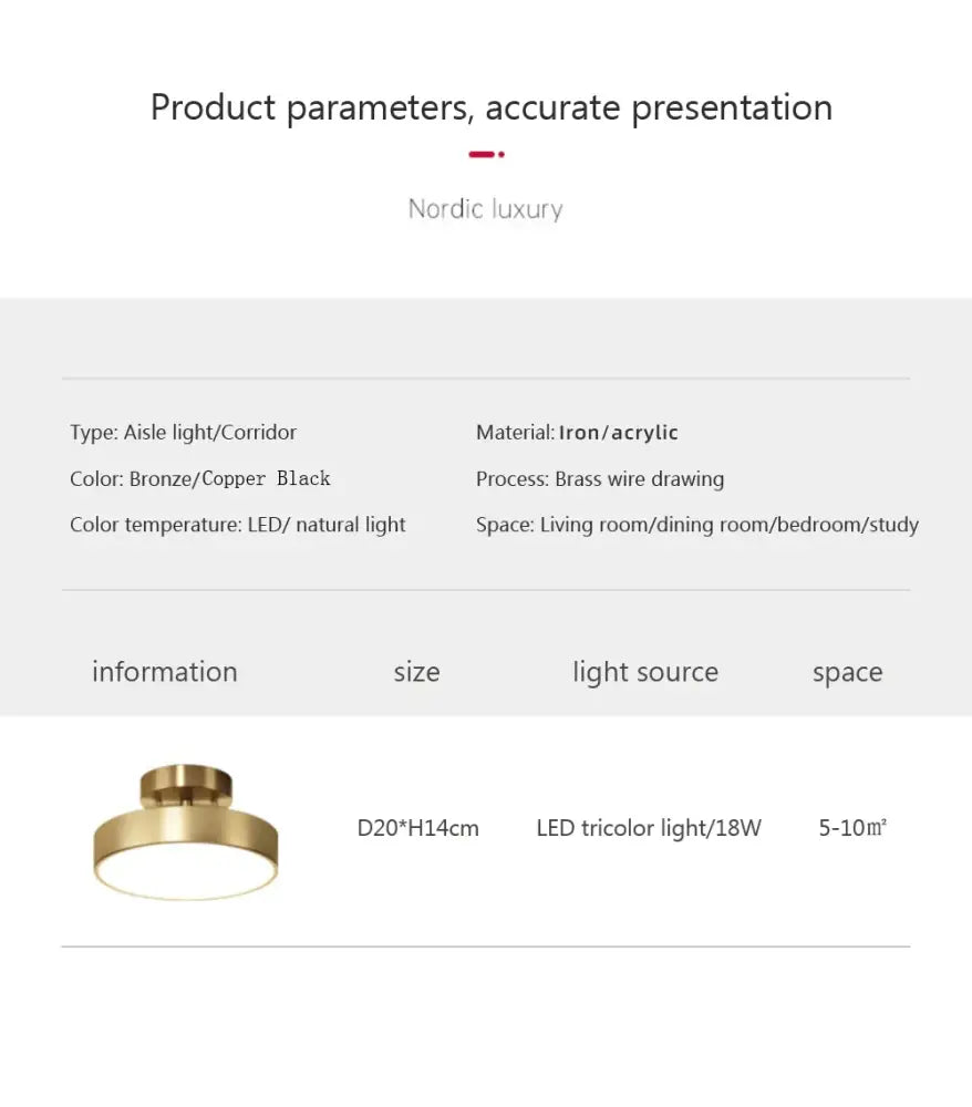 Gold LED Bedroom Ceiling Light