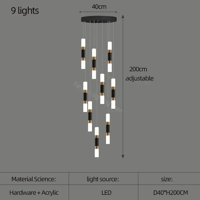 Gold Black 25-Light Stairway LED Pendant
