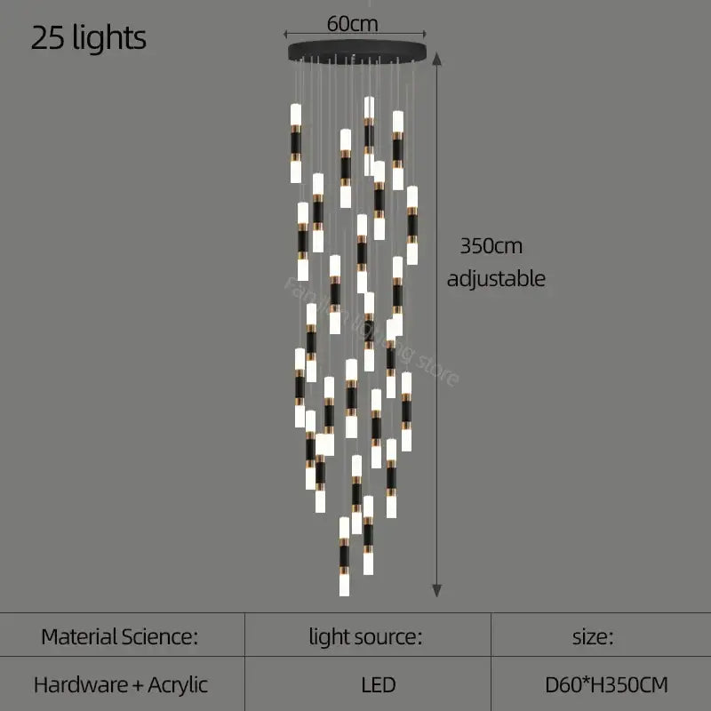 Gold Black 25-Light Stairway LED Pendant