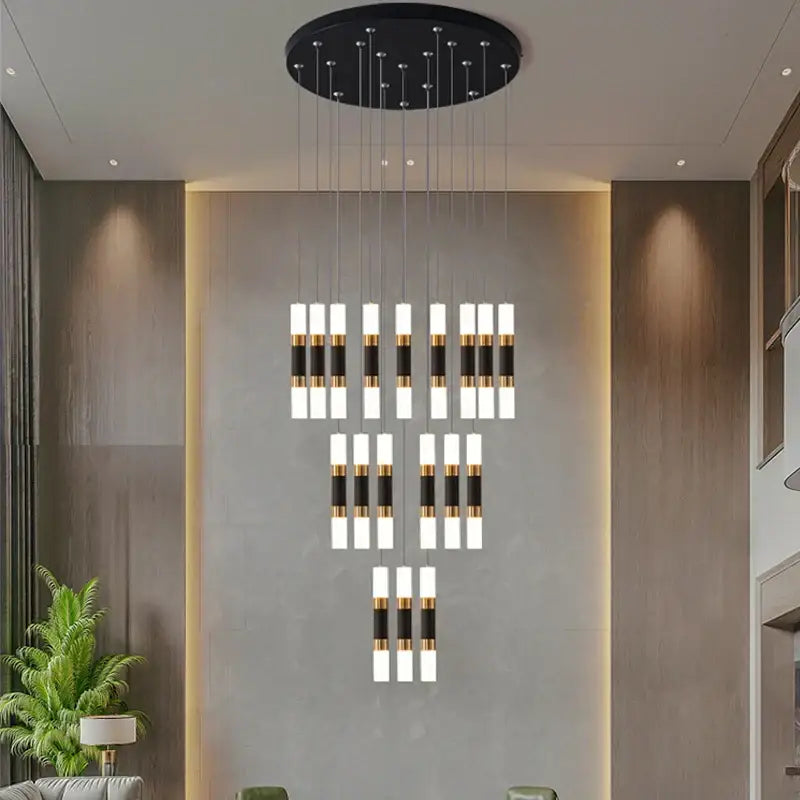 Gold Black 25-Light Stairway LED Pendant