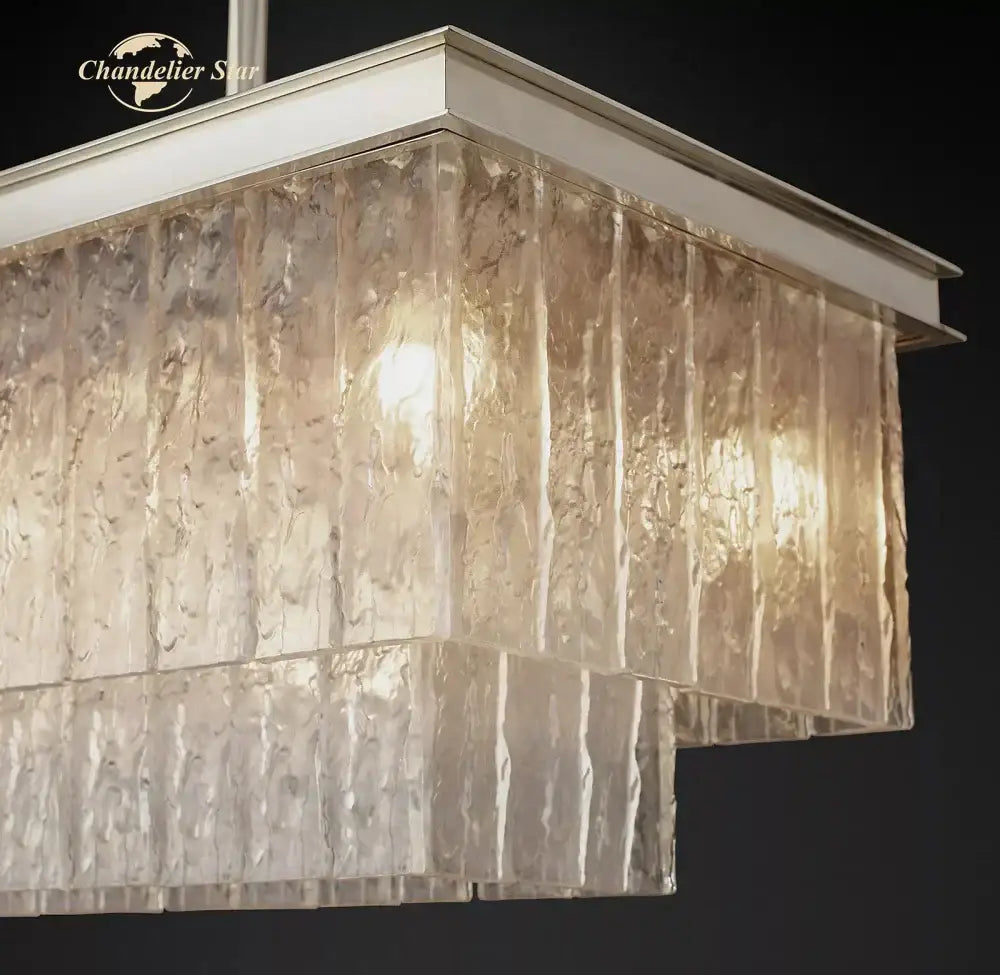 Nickel Glass Rectangle Chandelier