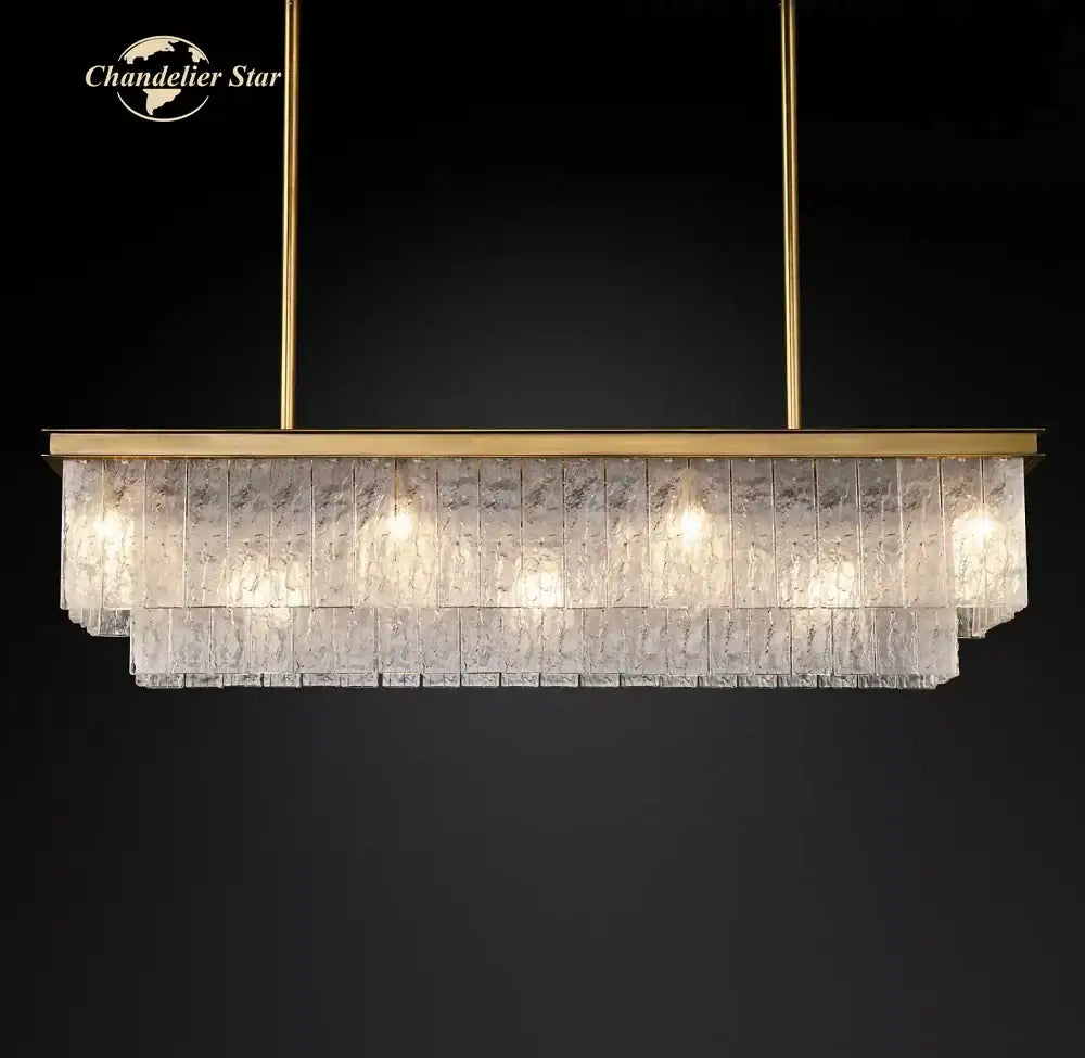 Nickel Glass Rectangle Chandelier