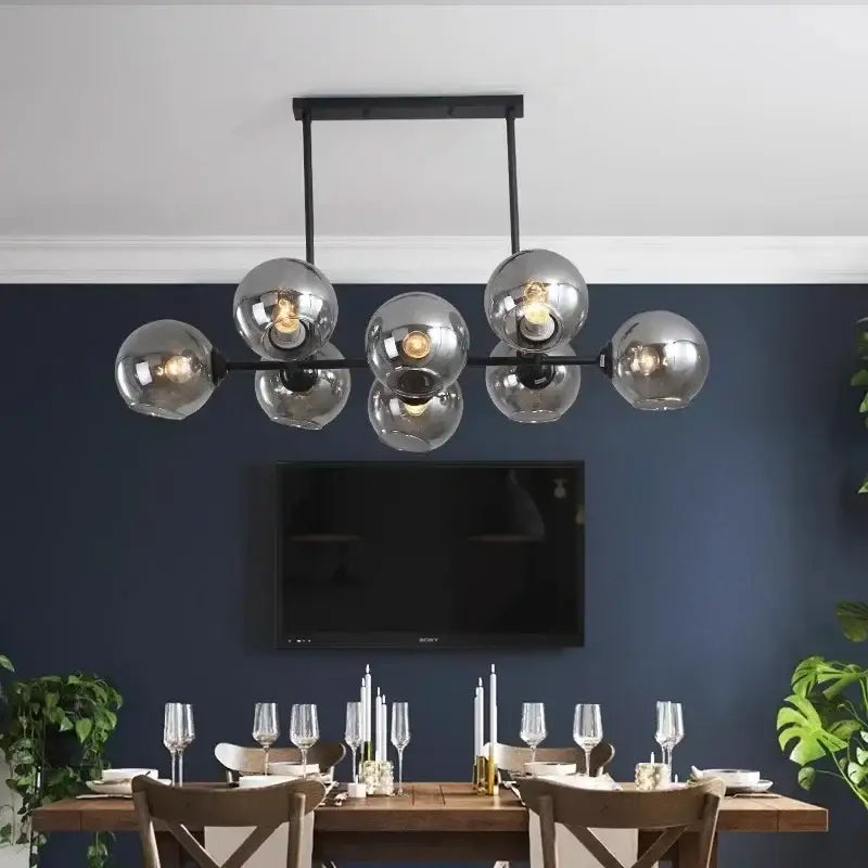 Black Glass Ball Kitchen 12-Head Chandelier
