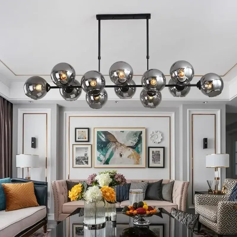 Black Glass Ball Kitchen 12-Head Chandelier