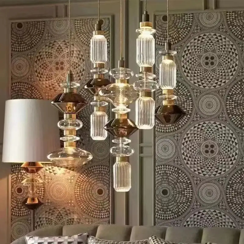 Amber Glass Brass Adjustable Chandelier