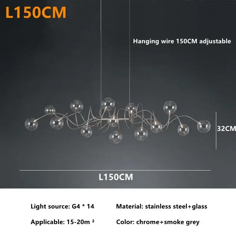 Chrome Smoky-Gray 14-Head Pendant Chandelier
