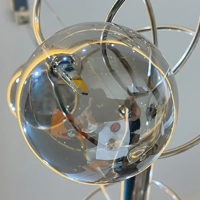 Chrome Smoky-Gray 14-Head Pendant Chandelier