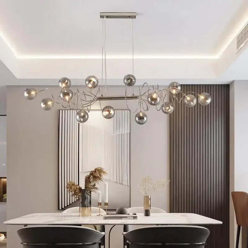 Chrome Smoky-Gray 14-Head Pendant Chandelier