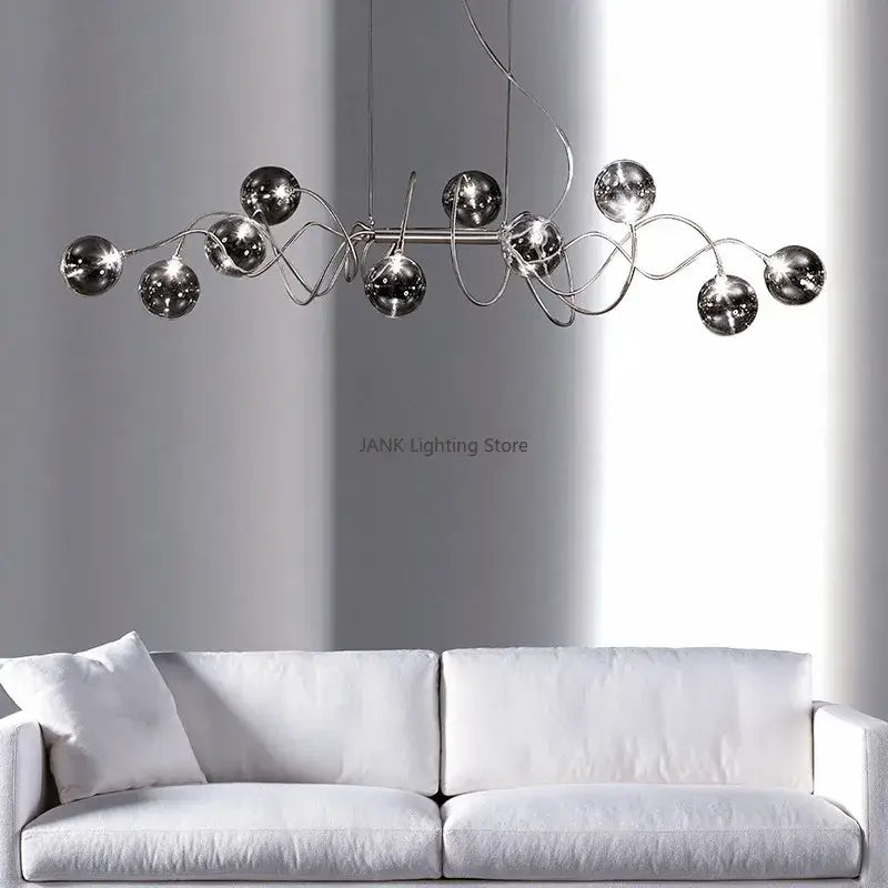 Chrome Smoky-Gray 14-Head Pendant Chandelier