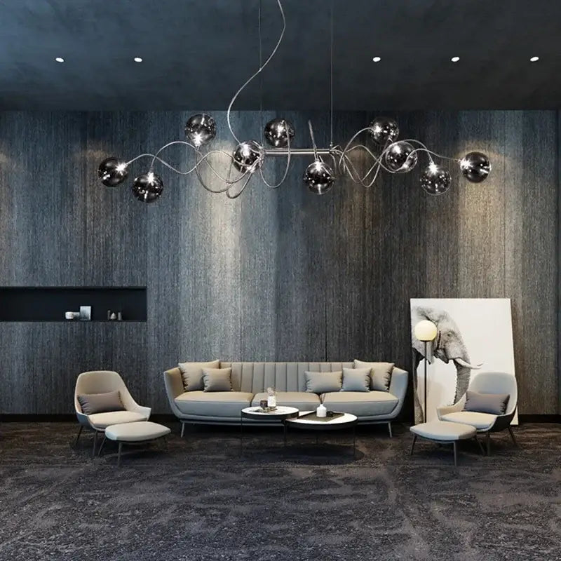 Chrome Smoky-Gray 14-Head Pendant Chandelier