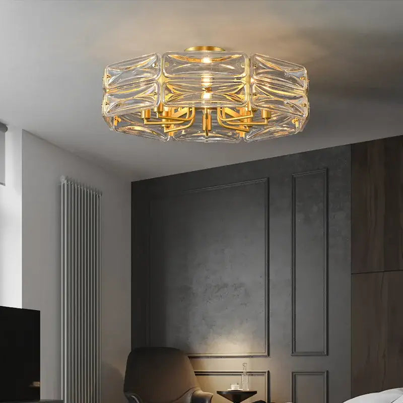 Gold Glass Polished-Copper Island Chandelier