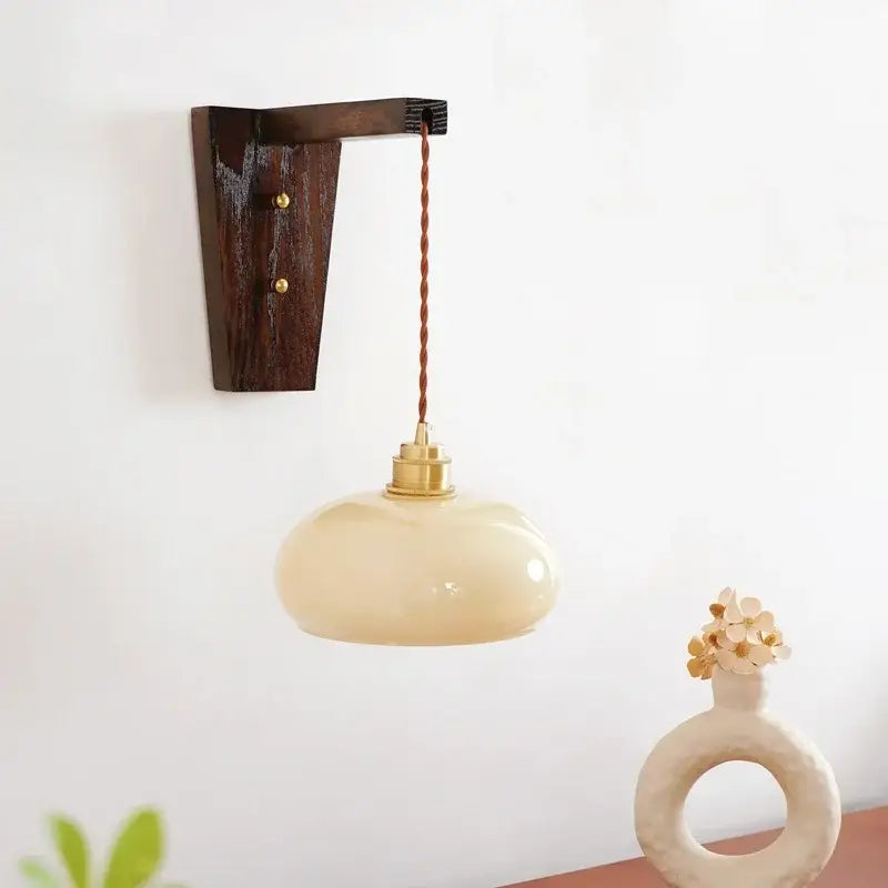 Amber Glass Brass Minimalist Wall Sconce