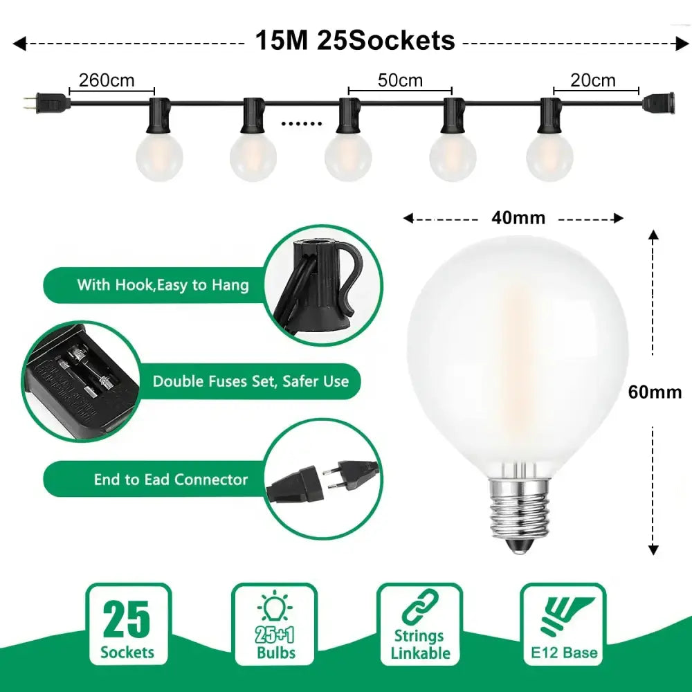 Black LED Globe String Lights
