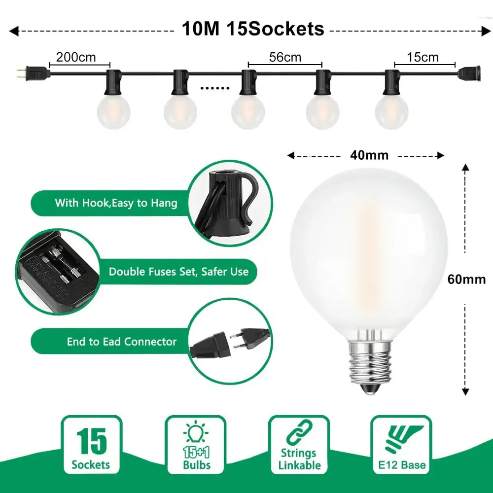 Black LED Globe String Lights
