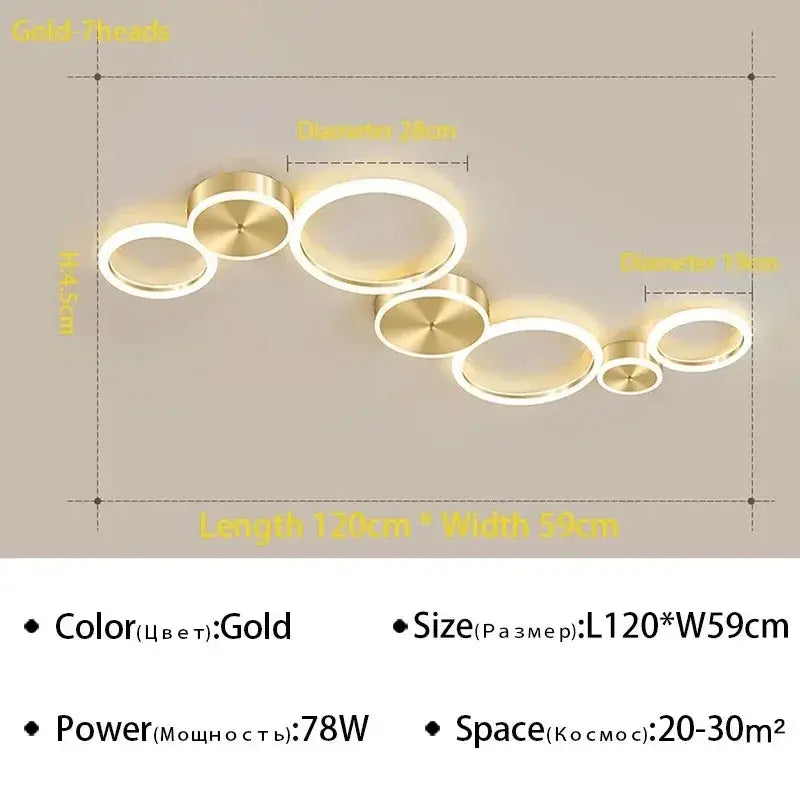 Gold Ring 8-Head Glass-Ball LED Chandelier