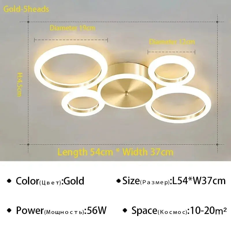 Gold Ring 8-Head Glass-Ball LED Chandelier