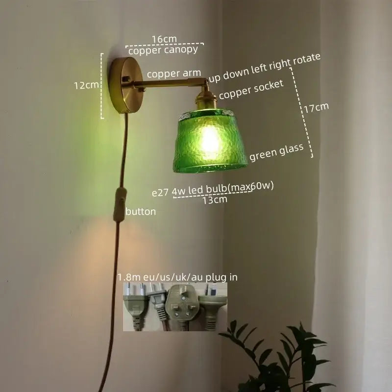 Green Glass Brass Sconce
