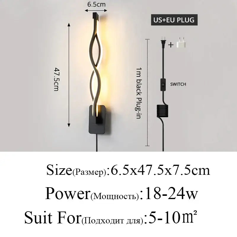 Black Gold Twisted Wall Lamp