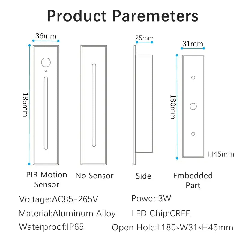 Silver LED Sensor Wall Lamp