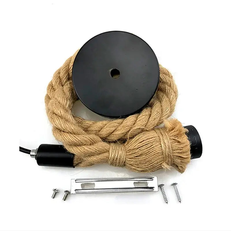 Wood Hand-Knitted Hemp Rope Pendant