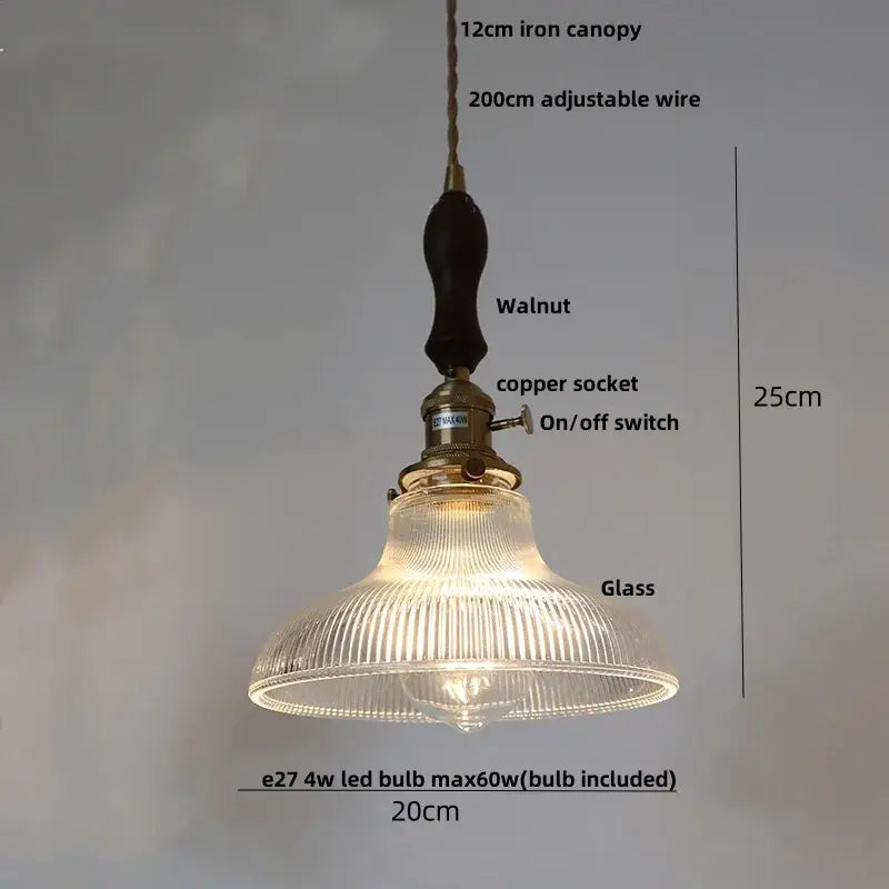 Brass Antique Vintage Glass Pendant Lamp