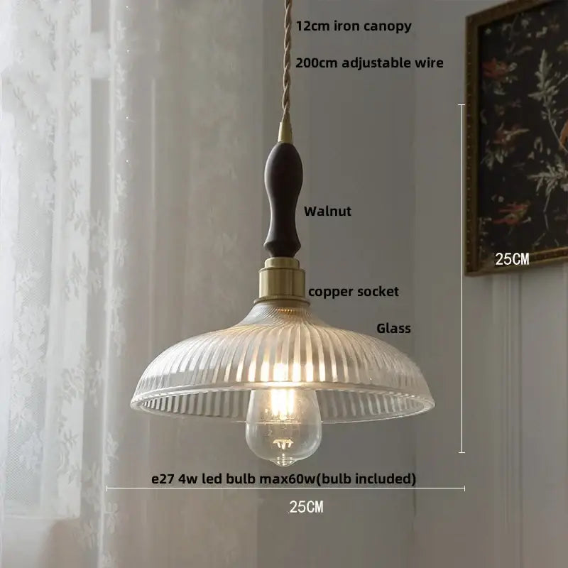 Brass Antique Vintage Glass Pendant Lamp