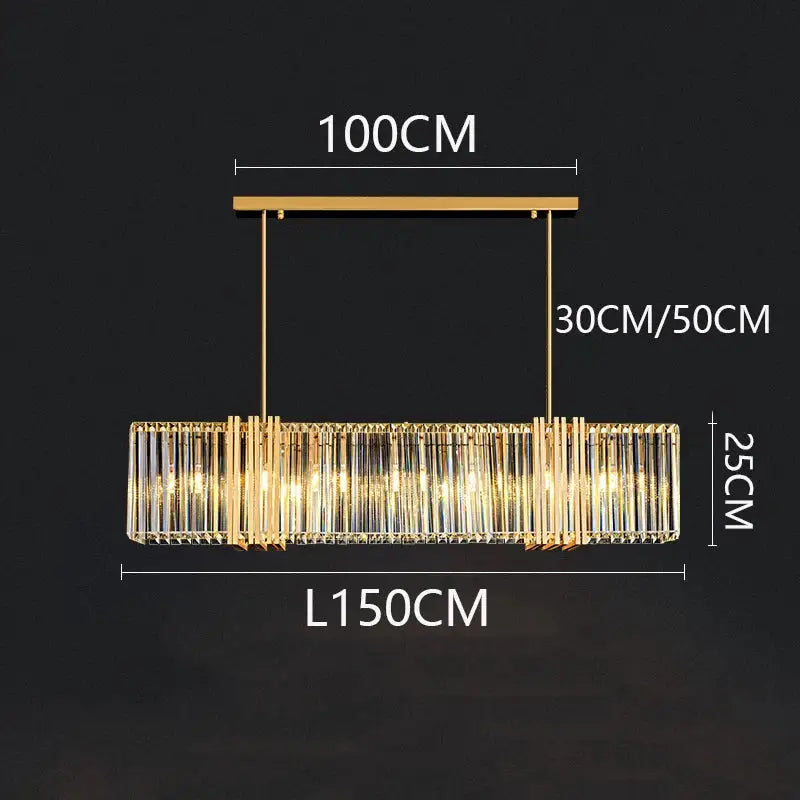 Gold Crystal Rectangular 200cm Pendant Light