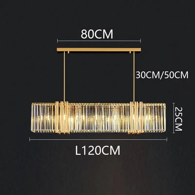 Gold Crystal Rectangular 200cm Pendant Light