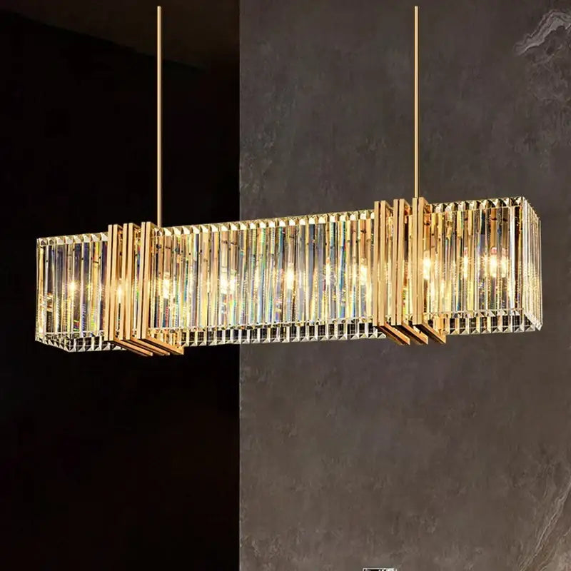 Gold Crystal Rectangular 200cm Pendant Light