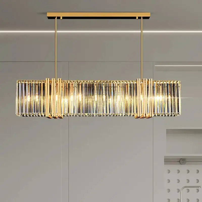Gold Crystal Rectangular 200cm Pendant Light