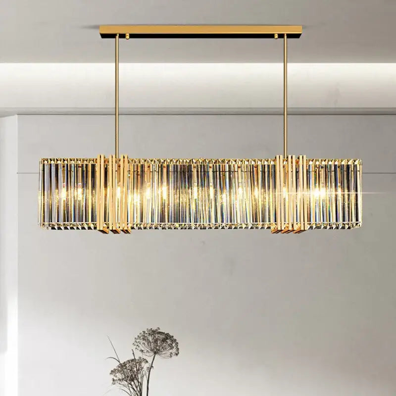 Gold Crystal Rectangular 200cm Pendant Light