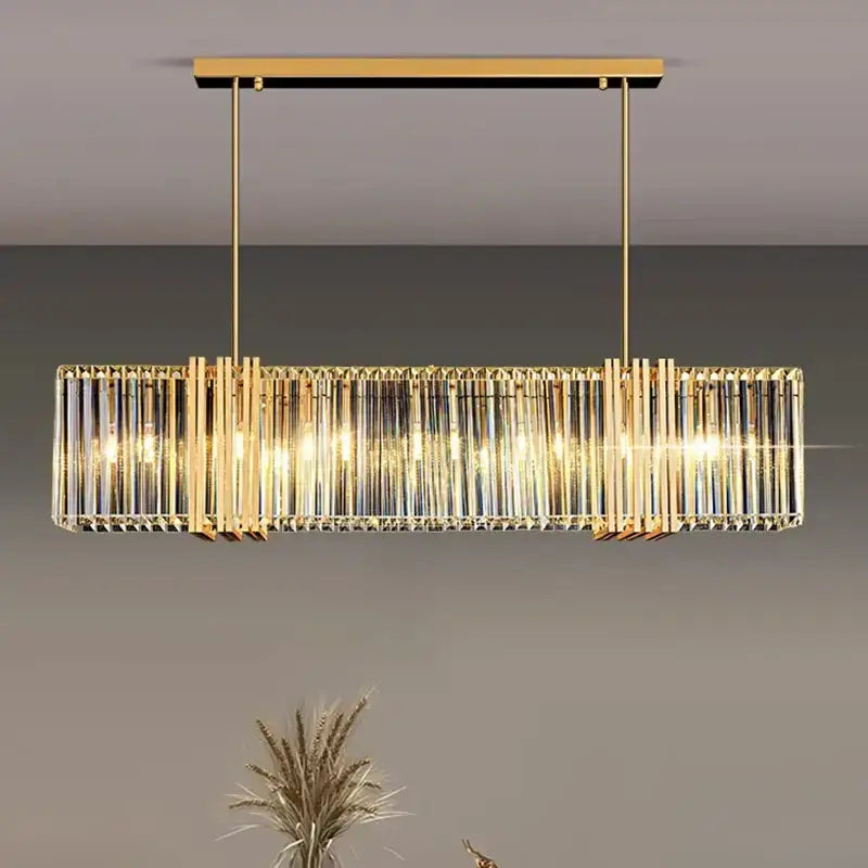 Gold Crystal Rectangular 200cm Pendant Light