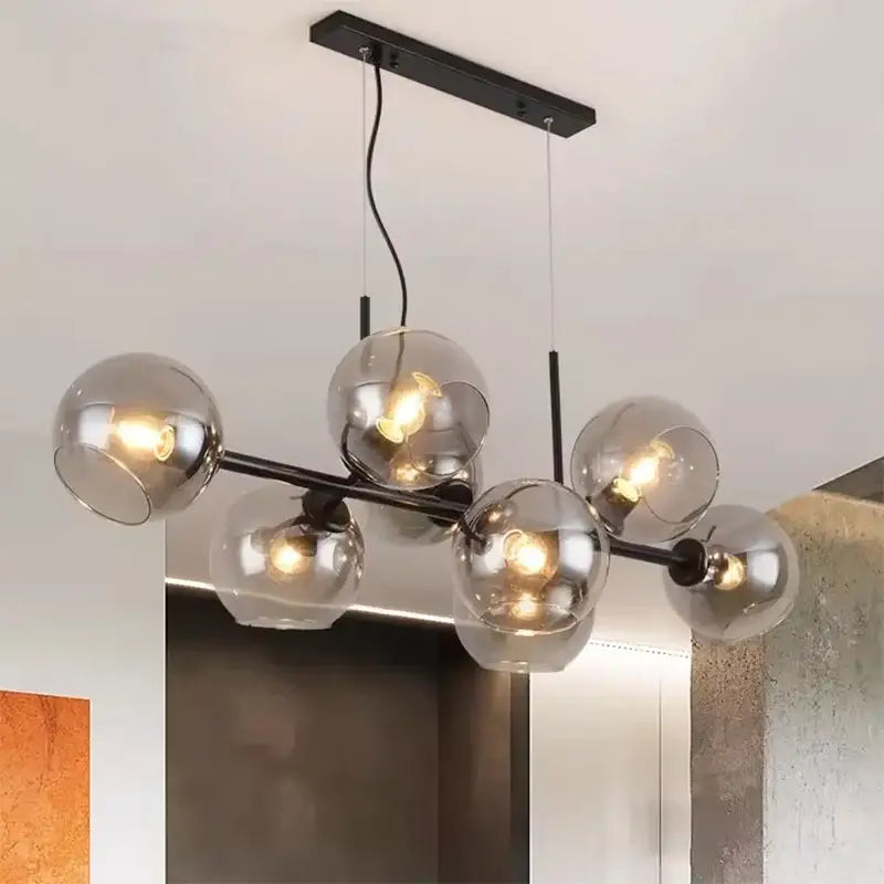 Gold Glass Globe Smoky-Gray Chandelier