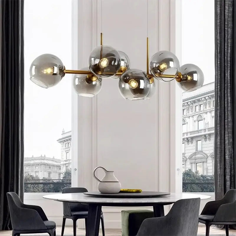 Gold Glass Globe Smoky-Gray Chandelier
