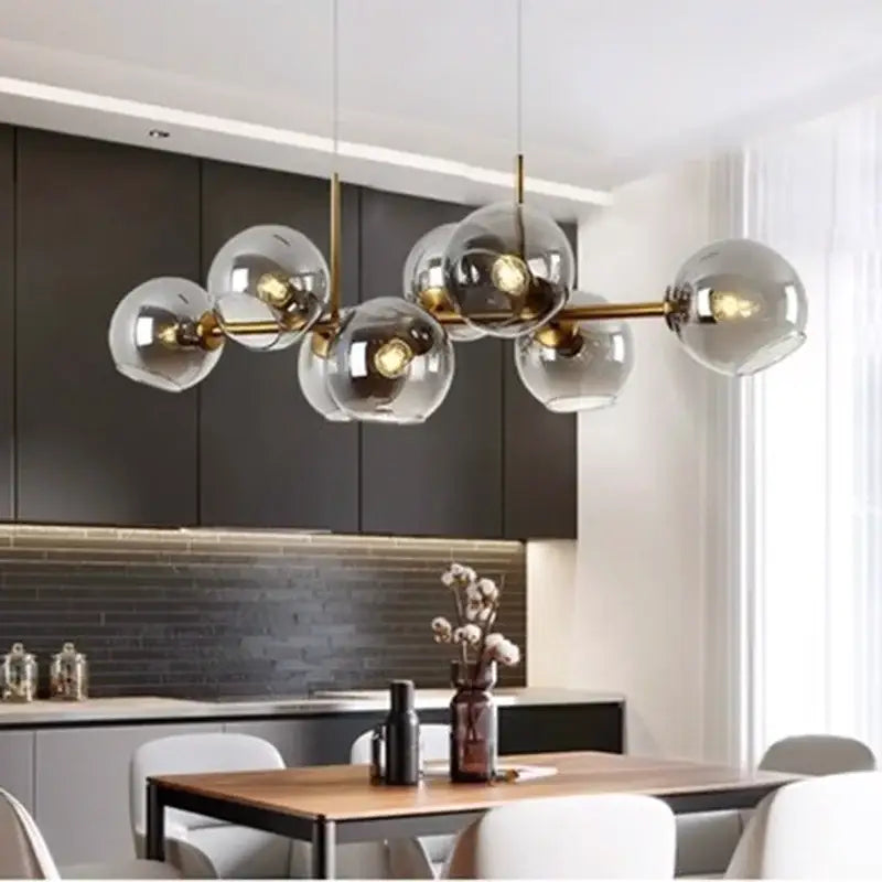 Gold Glass Globe Smoky-Gray Chandelier