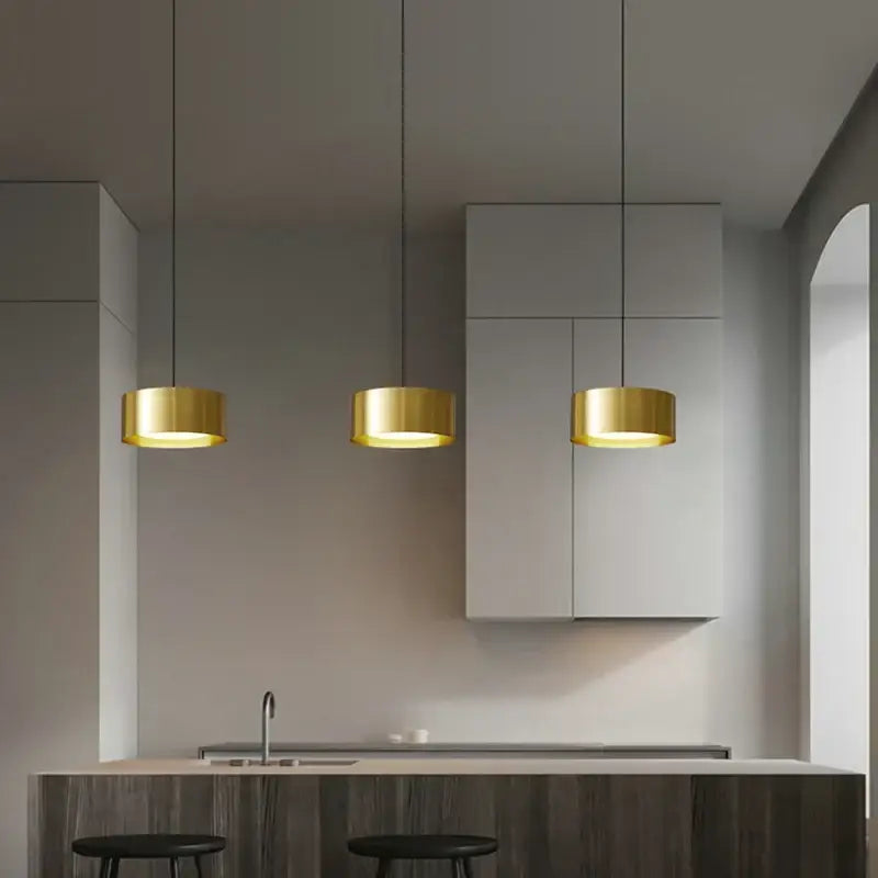 Gold LED Cylindrical Kitchen Pendant Light