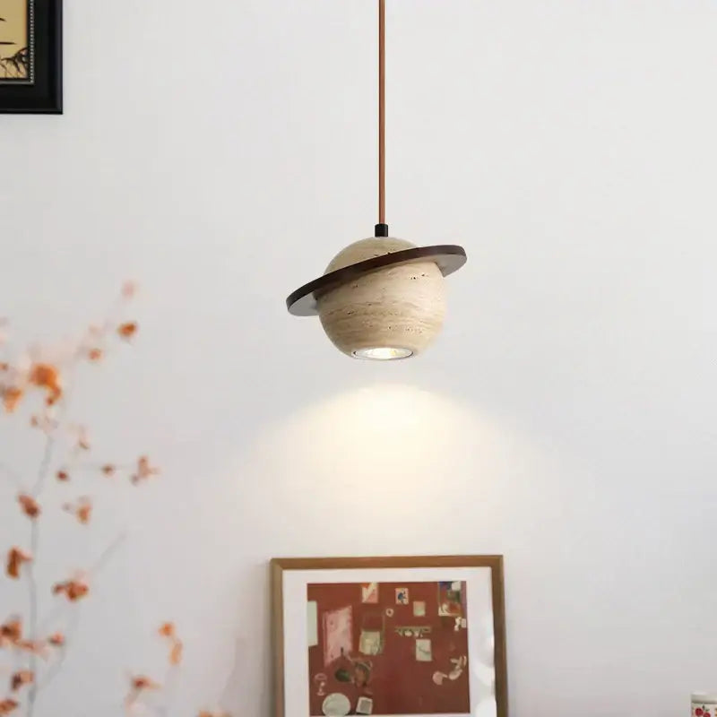 Beige Stone Wood Pendant Light