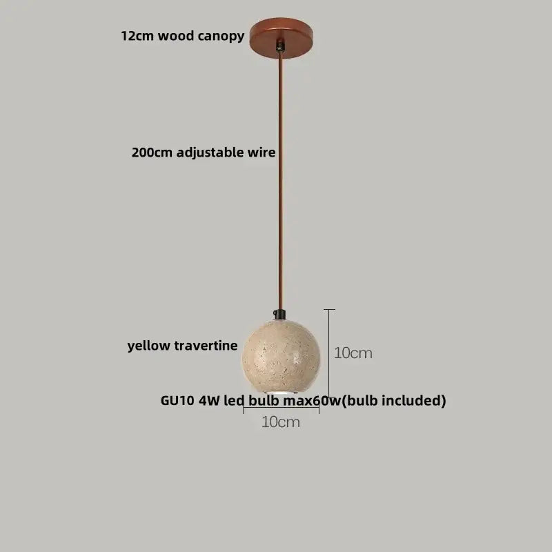 Beige Stone Wood Pendant Light