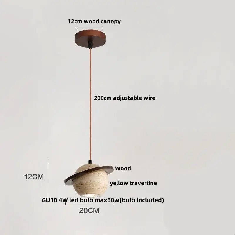 Beige Stone Wood Pendant Light