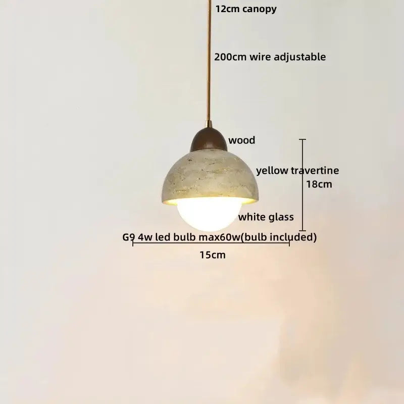 Beige Stone Wood Pendant Light