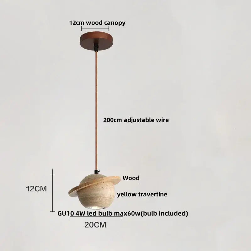Beige Stone Wood Pendant Light
