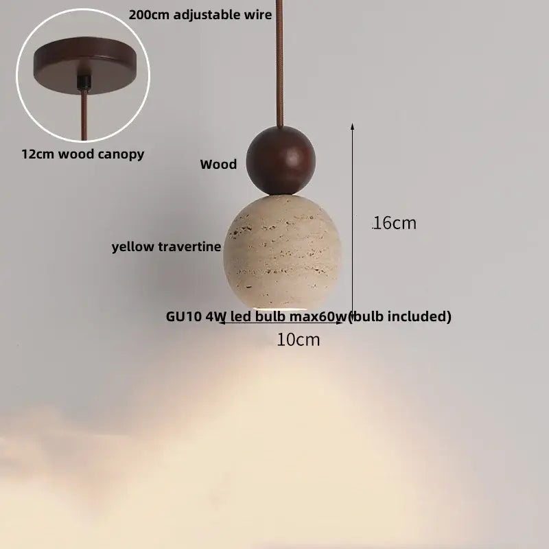 Beige Stone Wood Pendant Light