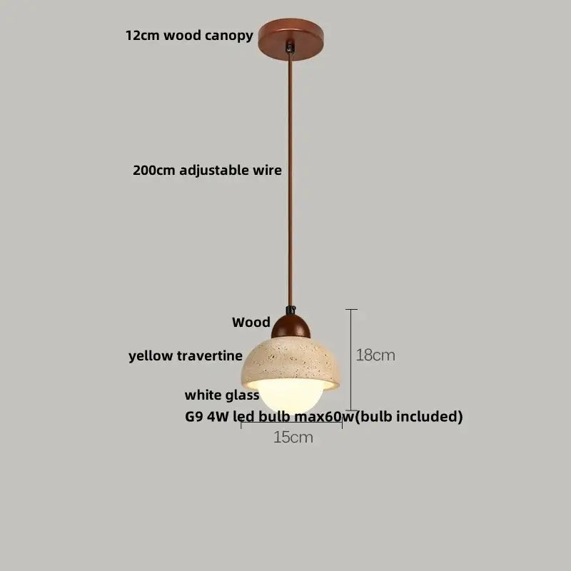 Beige Stone Wood Pendant Light