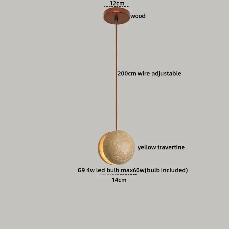 Beige Stone Wood Pendant Light