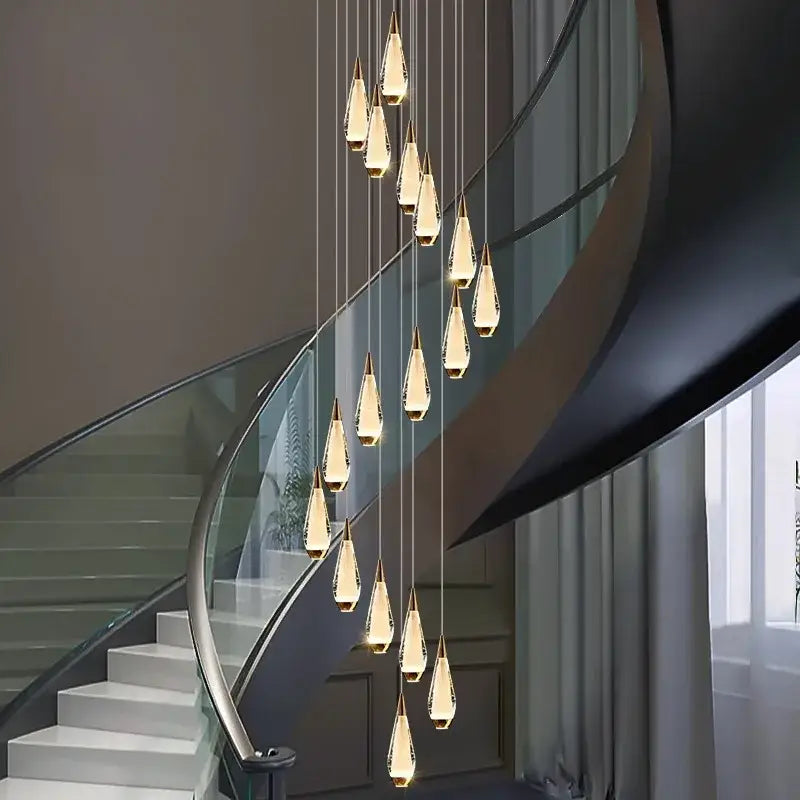 Gold Teardrop Staircase Chandelier 68-Head