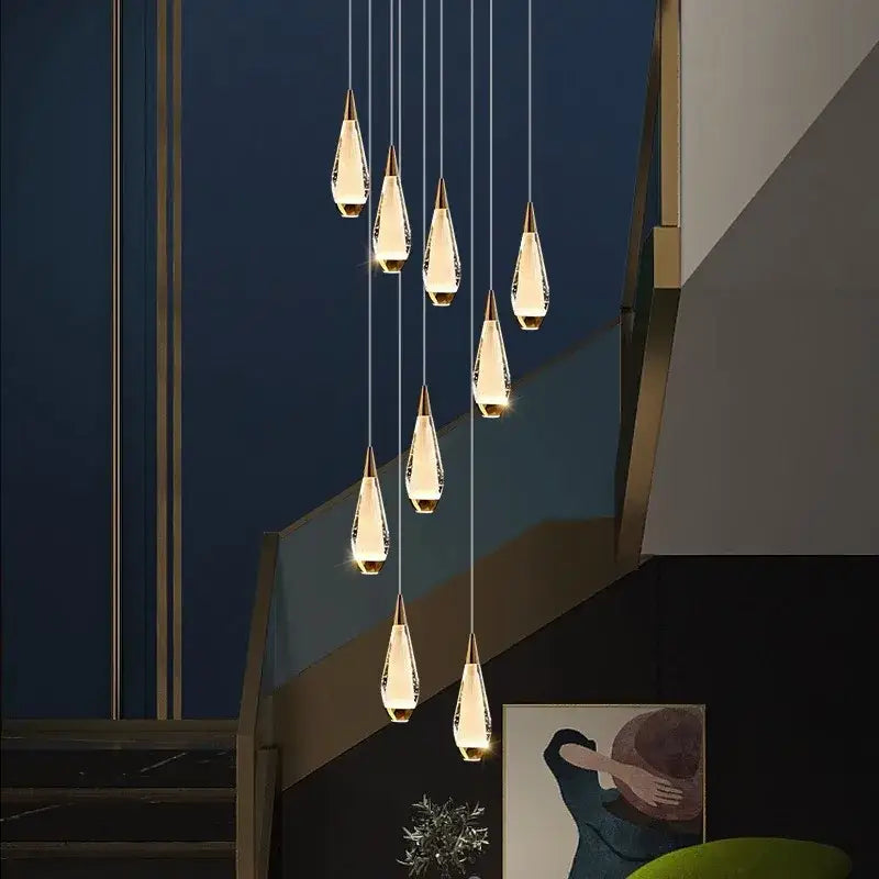 Gold Teardrop Staircase Chandelier 68-Head