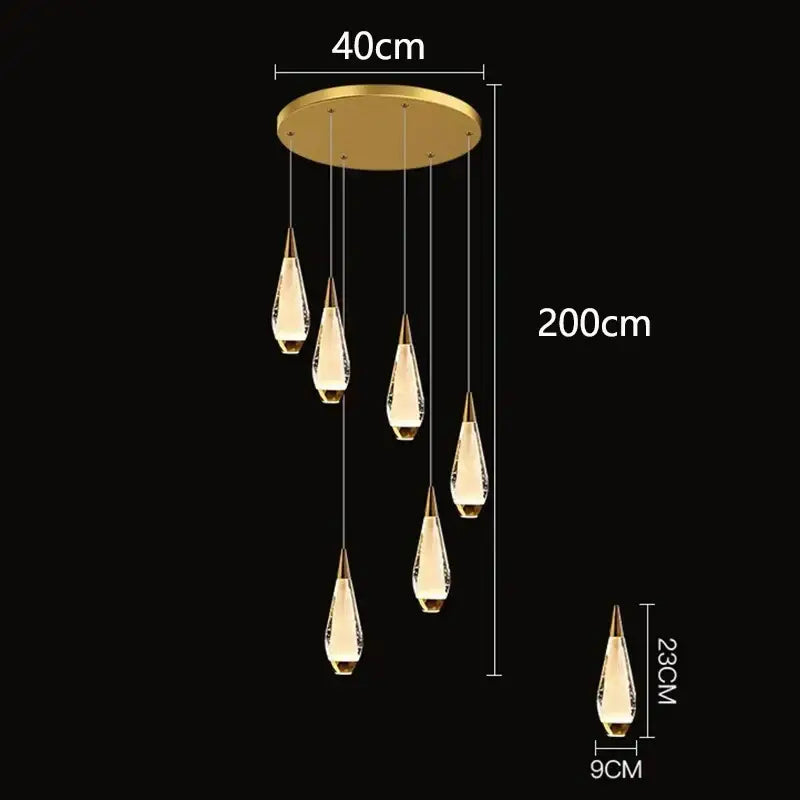 Gold Teardrop Staircase Chandelier 68-Head