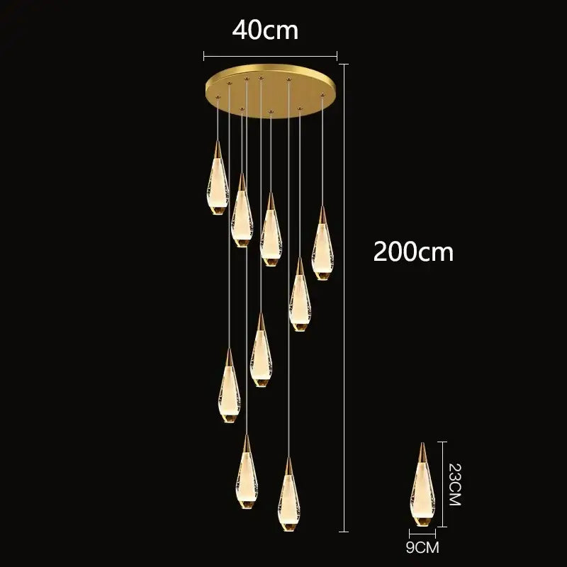 Gold Teardrop Staircase Chandelier 68-Head