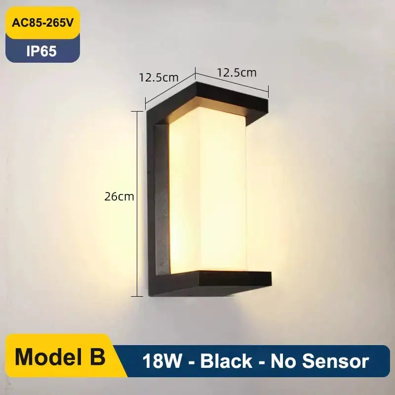 Black Glass Wall Lamp Radar Sensor Outdoor